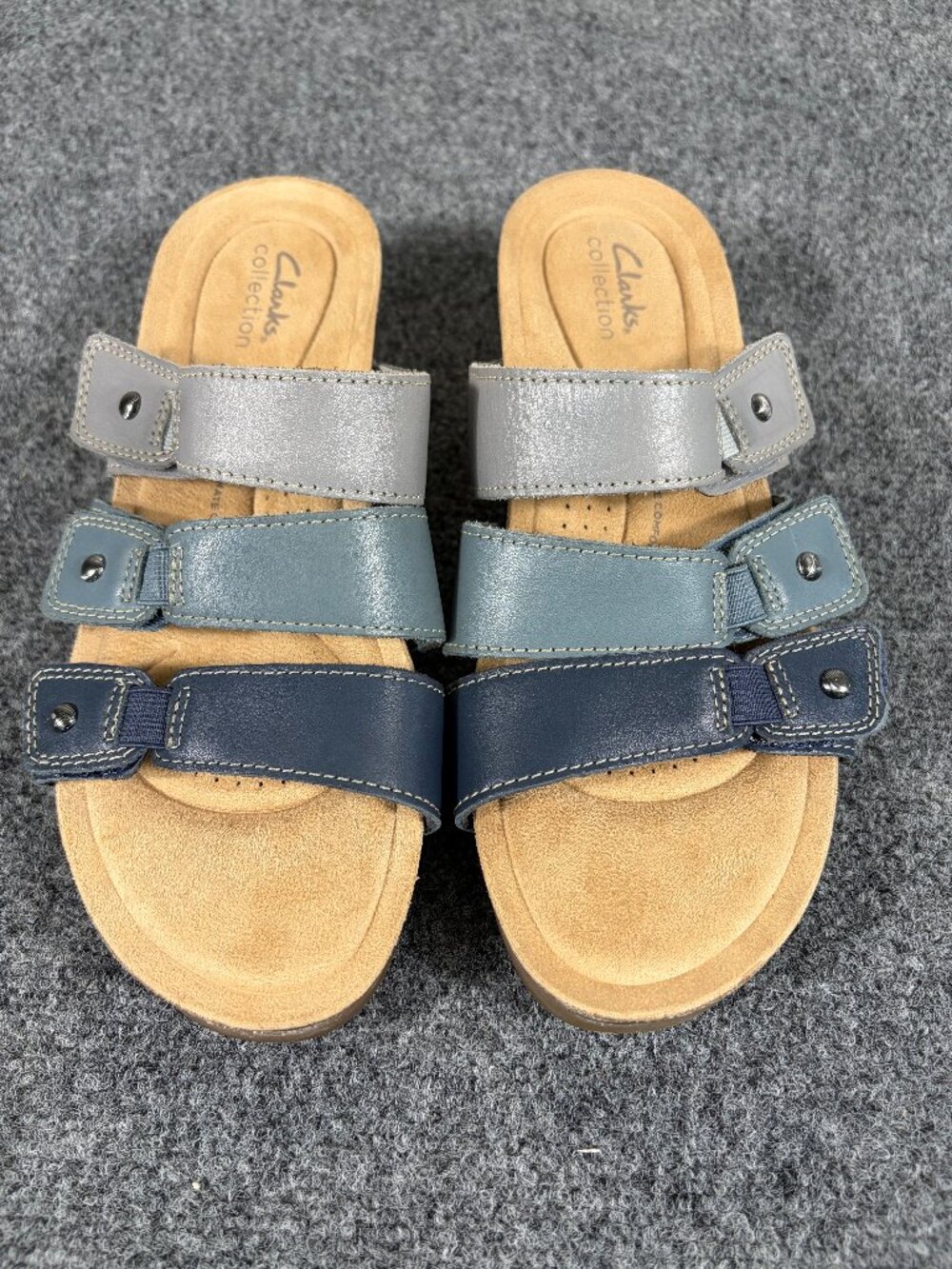 Clarks Women's Calenne Lily Sandals,adjustable leather straps, Size9M Navy Multi